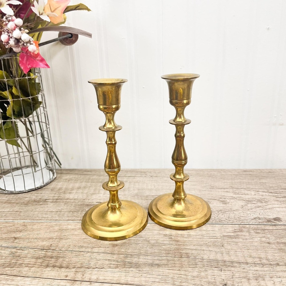 Vintage Brass Candlestick Pair | Hollywood Regency Decor